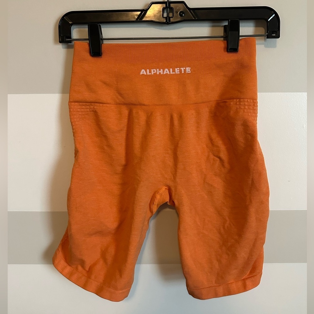 Alphalete Orange High-Waist Athletic Bike Shorts